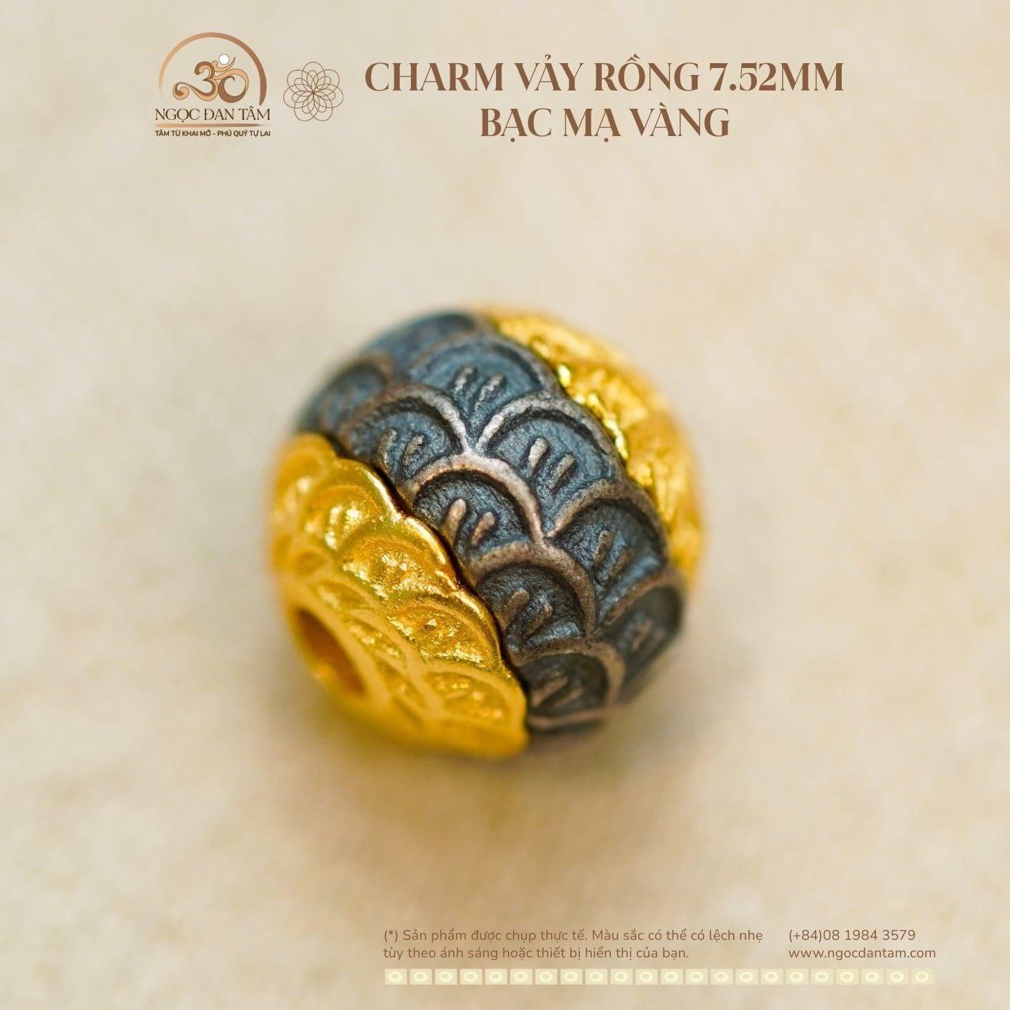  Charm Vảy Rồng 7.52mm - Bạc Mạ Vàng 
