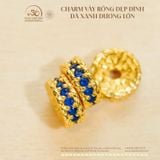  Charm Vảy Rồng Dẹp Đính Đá Xanh Dương Lớn - Bạc 925 Mạ Vàng Cao Cấp 