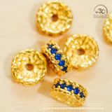  Charm Vảy Rồng Dẹp Đính Đá Xanh Dương Lớn - Bạc 925 Mạ Vàng Cao Cấp 