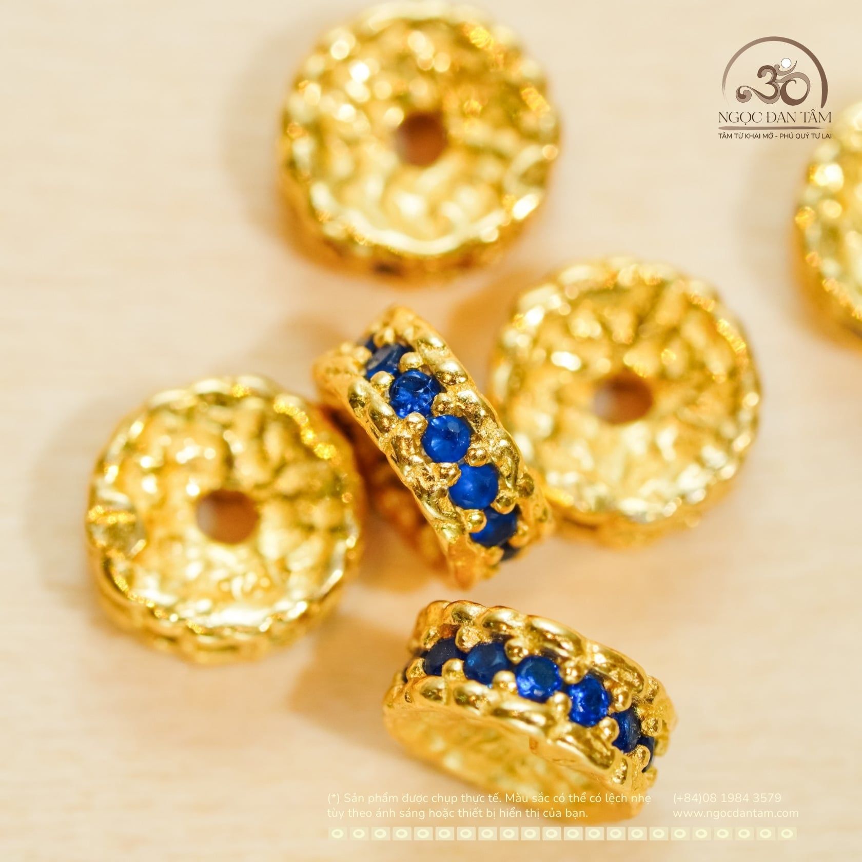  Charm Vảy Rồng Dẹp Đính Đá Xanh Dương Lớn - Bạc 925 Mạ Vàng Cao Cấp 