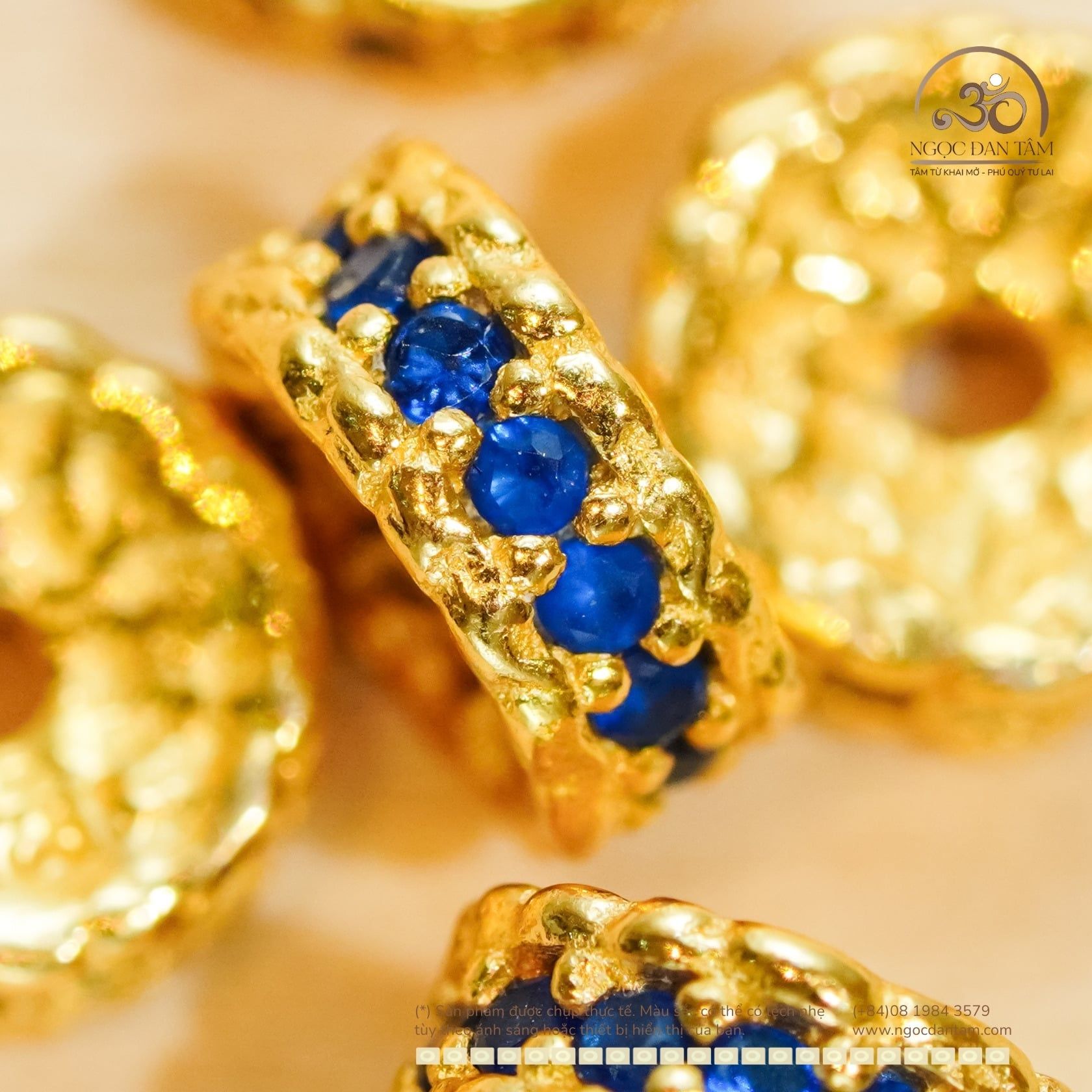  Charm Vảy Rồng Dẹp Đính Đá Xanh Dương Lớn - Bạc 925 Mạ Vàng Cao Cấp 