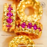  Charm Vảy Rồng Dẹp Đính Đá Hồng Nhỏ - Bạc 925 Mạ Vàng Cao Cấp 
