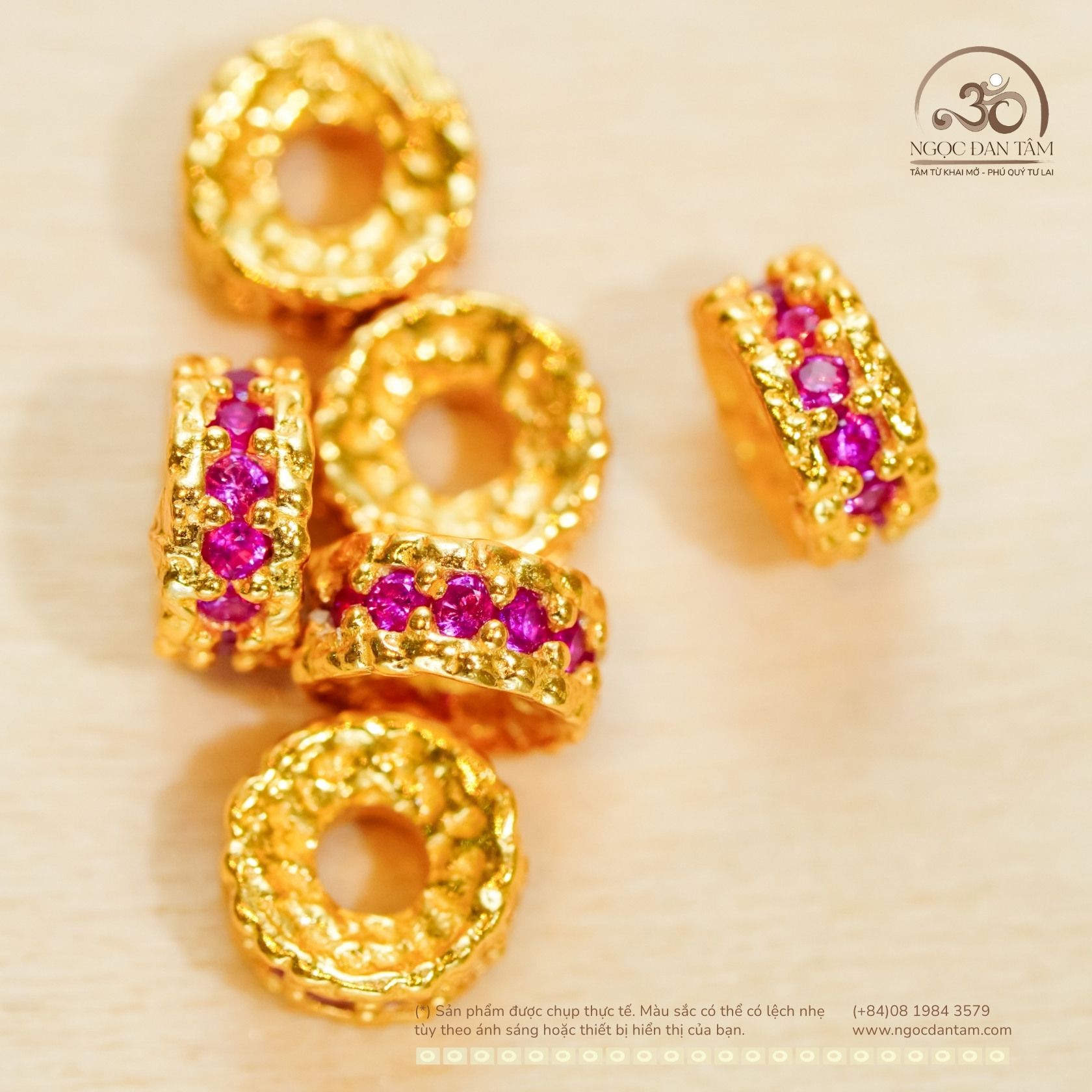  Charm Vảy Rồng Dẹp Đính Đá Hồng Nhỏ - Bạc 925 Mạ Vàng Cao Cấp 