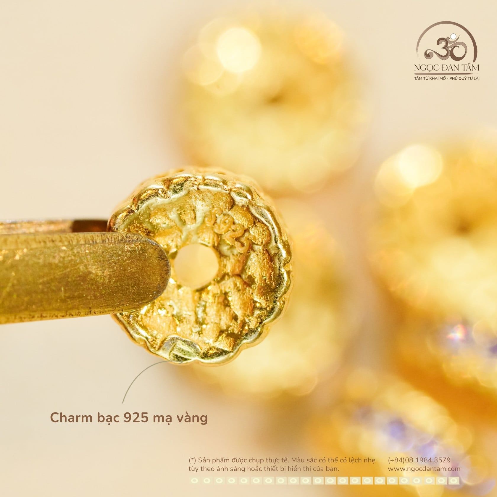  Charm Vảy Rồng Dẹp Đính Đá Tím - Bạc 925 Mạ Vàng Cao Cấp 