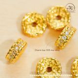  Charm Vảy Rồng Dẹp Đính Đá Trắng - Bạc 925 Mạ Vàng Cao Cấp 