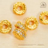  Charm Vảy Rồng Dẹp Đính Đá Trắng - Bạc 925 Mạ Vàng Cao Cấp 