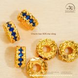  Charm Vảy Rồng Dẹp Đính Đá Xanh Dương Nhỏ - Bạc 925 Mạ Vàng Cao 