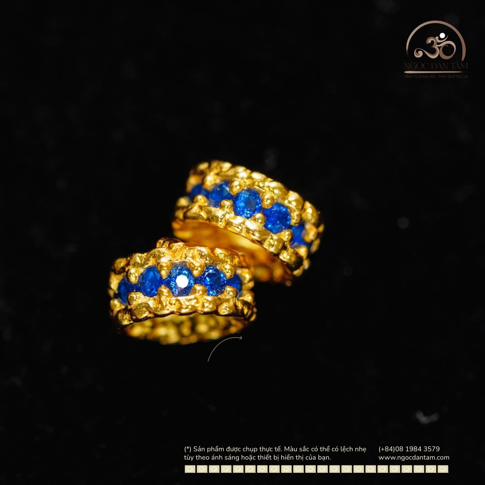  Charm Vảy Rồng Dẹp Đính Đá Xanh Dương Nhỏ - Bạc 925 Mạ Vàng Cao 