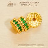  Charm Vảy Rồng Dẹp Đính Đá Xanh Lá - Bạc 925 Mạ Vàng Cao Cấp 