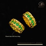  Charm Vảy Rồng Dẹp Đính Đá Xanh Lá - Bạc 925 Mạ Vàng Cao Cấp 