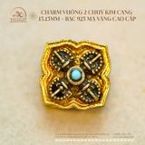 Charm Vuông 2 Chuỳ Kim Cang  15.15mm - Bạc 925 Mạ Vàng Cao Cấp 