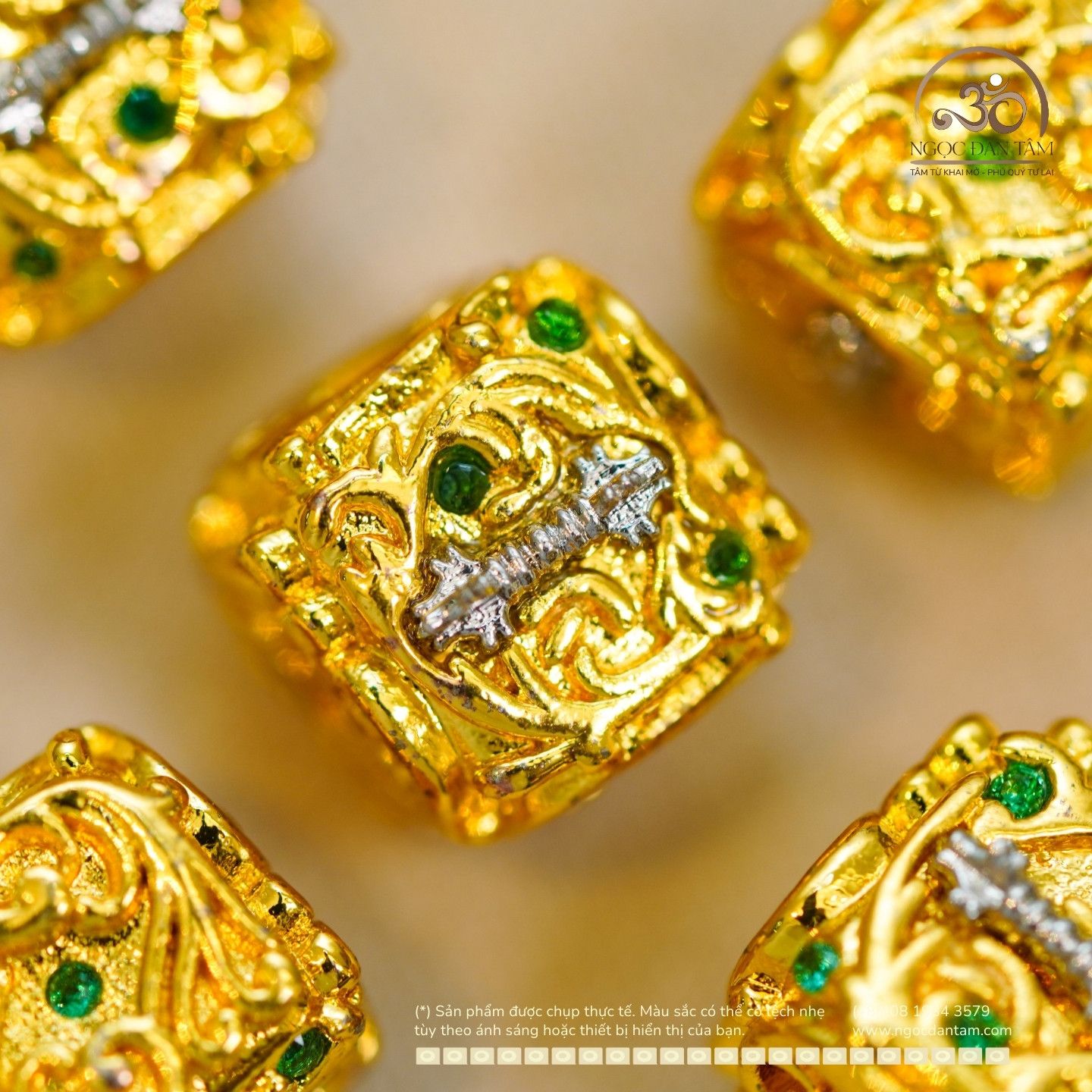  Charm Vuông Chùy Kim Cang Lớn  10.61mm  - Bạc 925 Mạ vàng Cao Cấp 