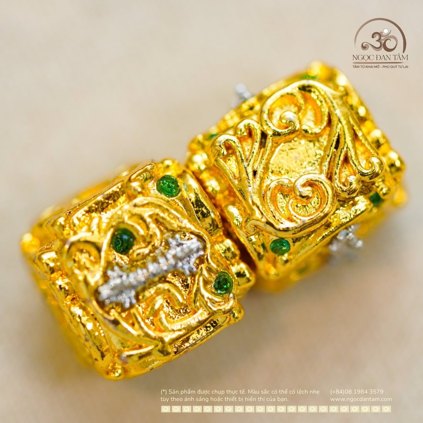  Charm Vuông Chùy Kim Cang Lớn  10.61mm  - Bạc 925 Mạ vàng Cao Cấp 