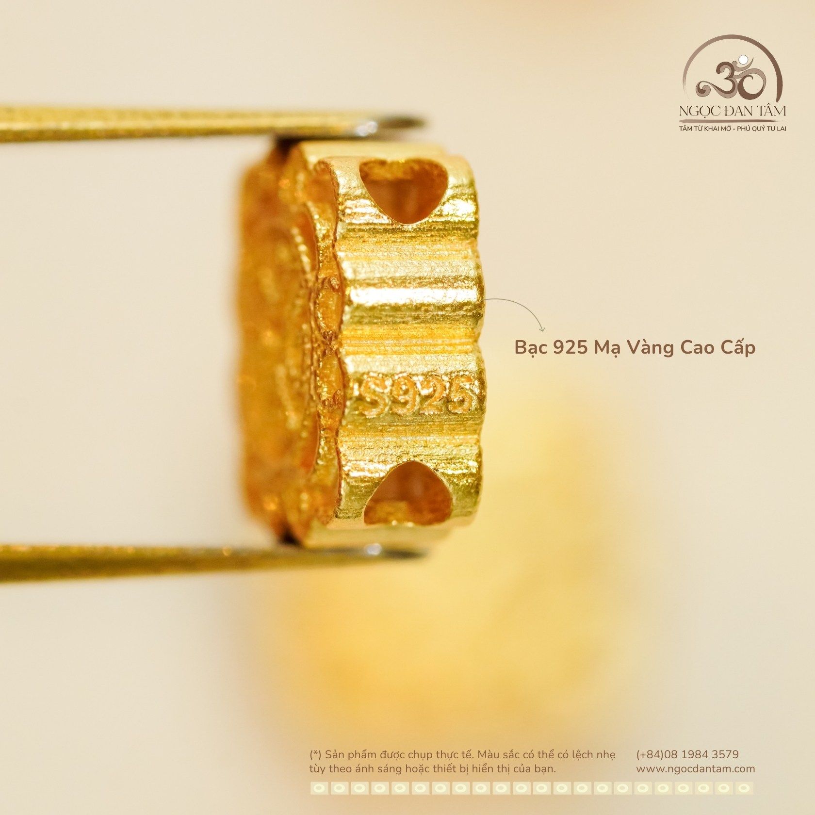  Charm Vuông Đoàn Viên - Bạc 925 Mạ Vàng Cao Cấp 