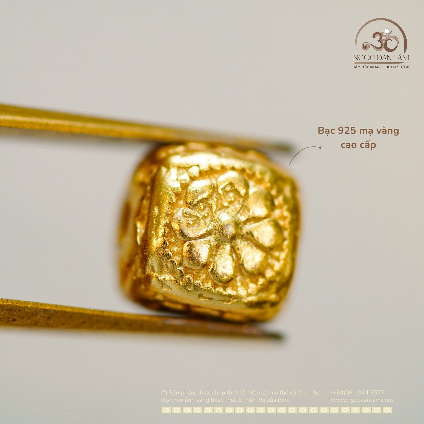  Charm Vuông Hoa 6.9mm - Bạc 925 Mạ Vàng Cao Cấp 
