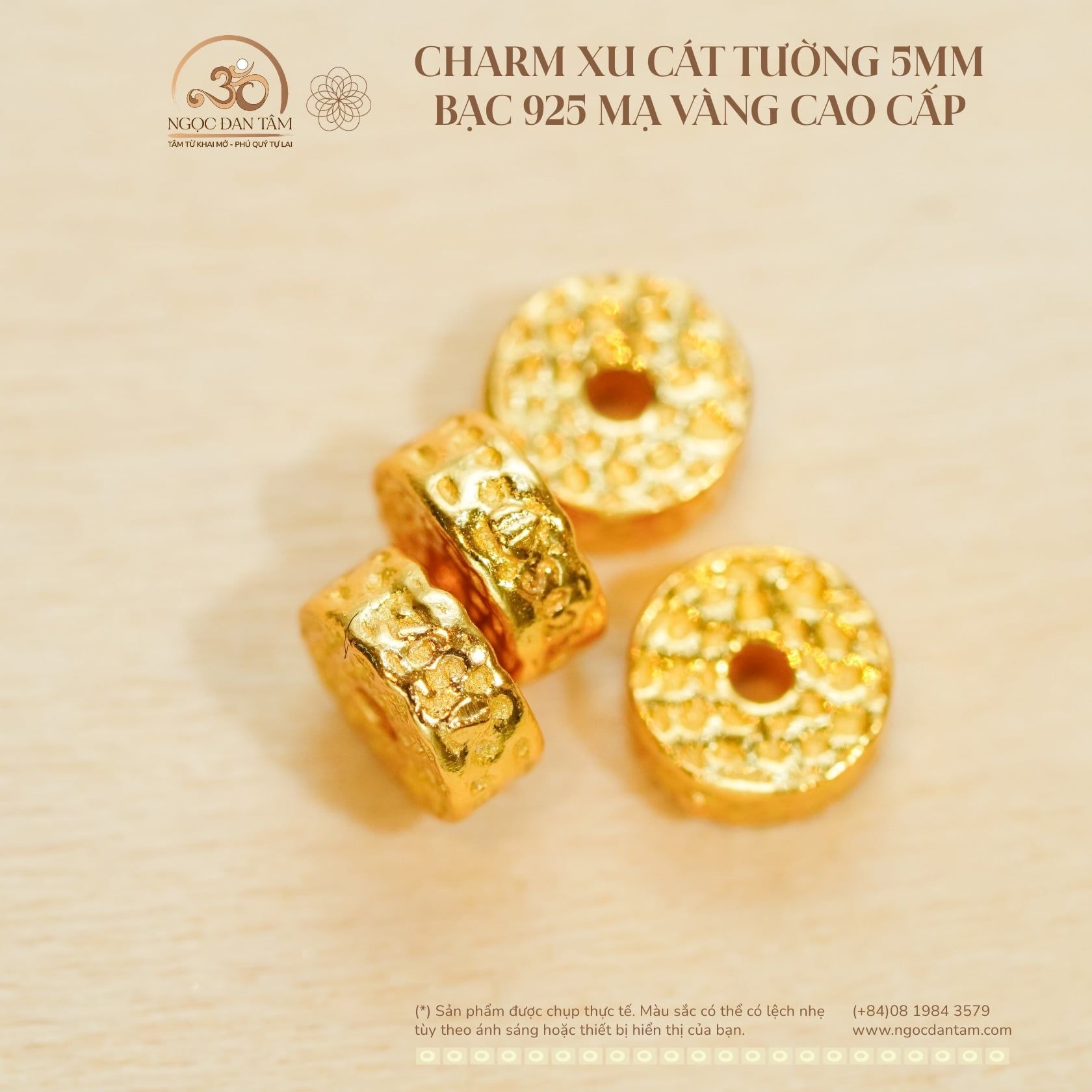  Charm Xu Cát Tường 5mm - Bạc Mạ Vàng 925 Mạ Vàng Cao Cấp 