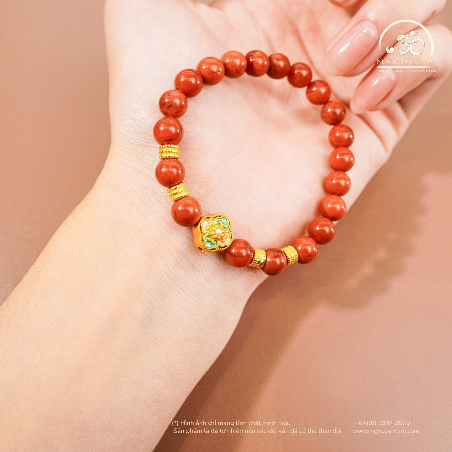  Vòng Tay Carnelian Tứ Xuyên 7mm 5A Phối Charm Hoa Đính Ngọc Trai 