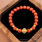  Vòng Tay Carnelian Tứ Xuyên 7mm 5A Phối Charm Hoa Đính Ngọc Trai 