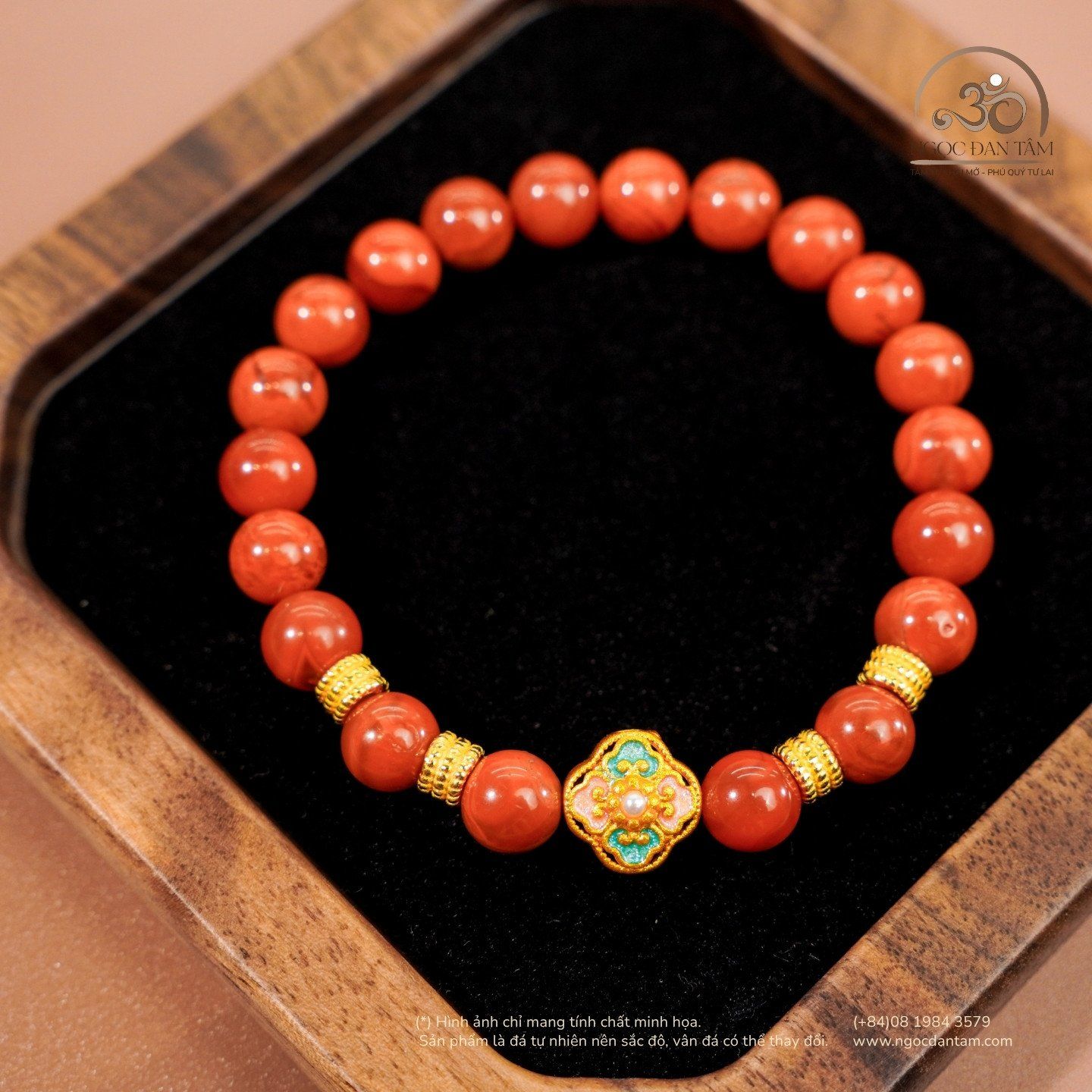  Vòng Tay Carnelian Tứ Xuyên 7mm 5A Phối Charm Hoa Đính Ngọc Trai 