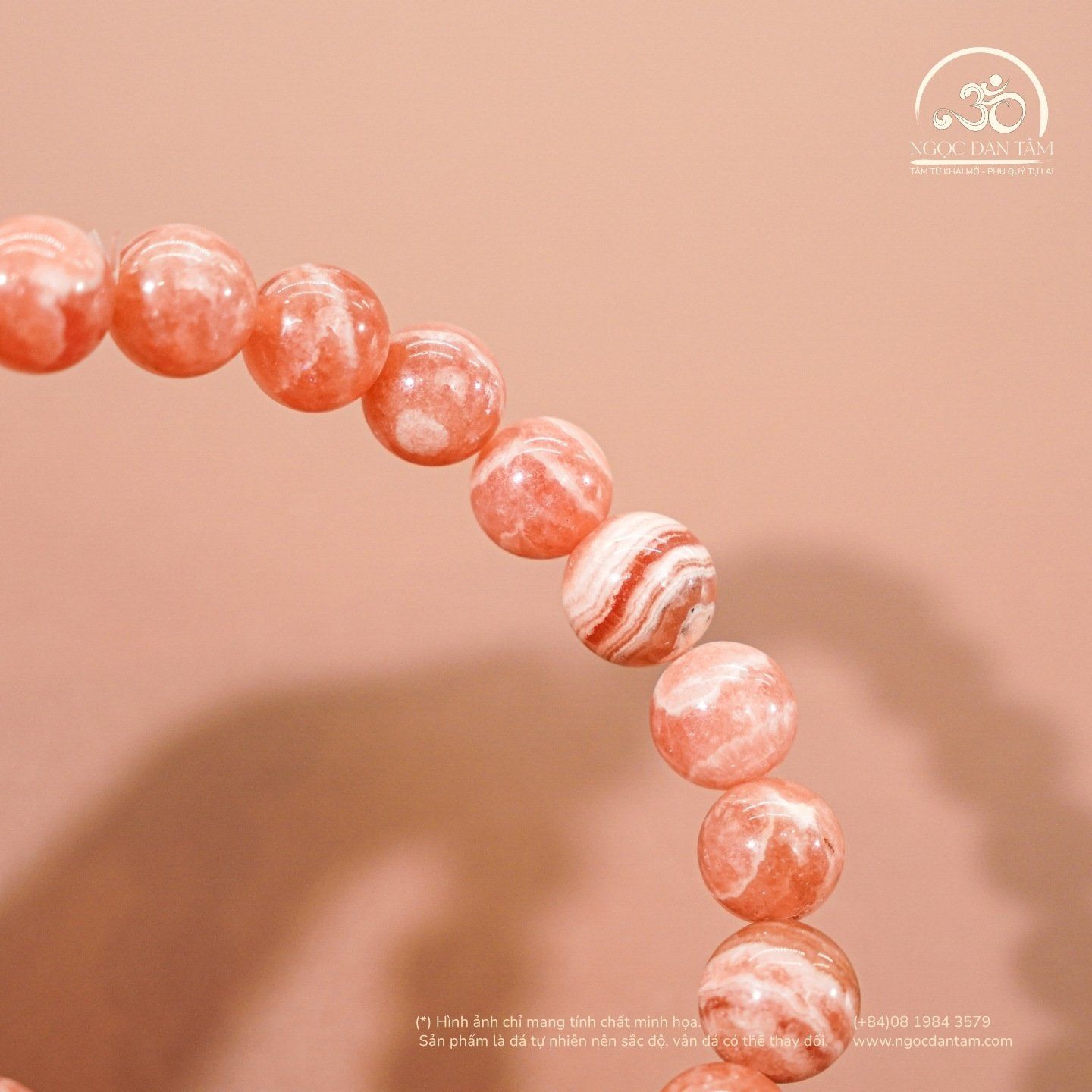  Vòng Tay Đá Đào Hoa Vân Mây 8mm 5A 