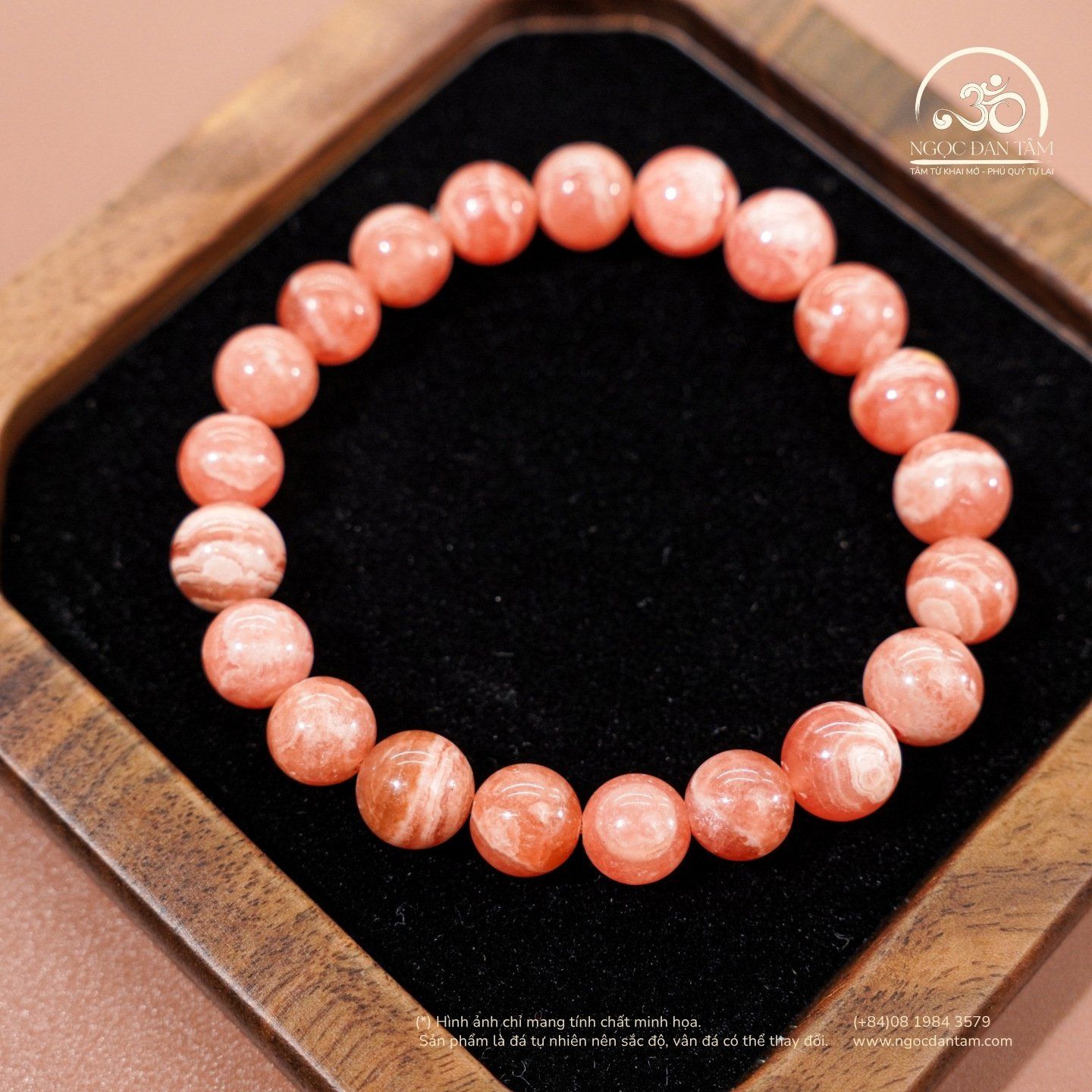  Vòng Tay Đá Đào Hoa Vân Mây 8mm 5A 