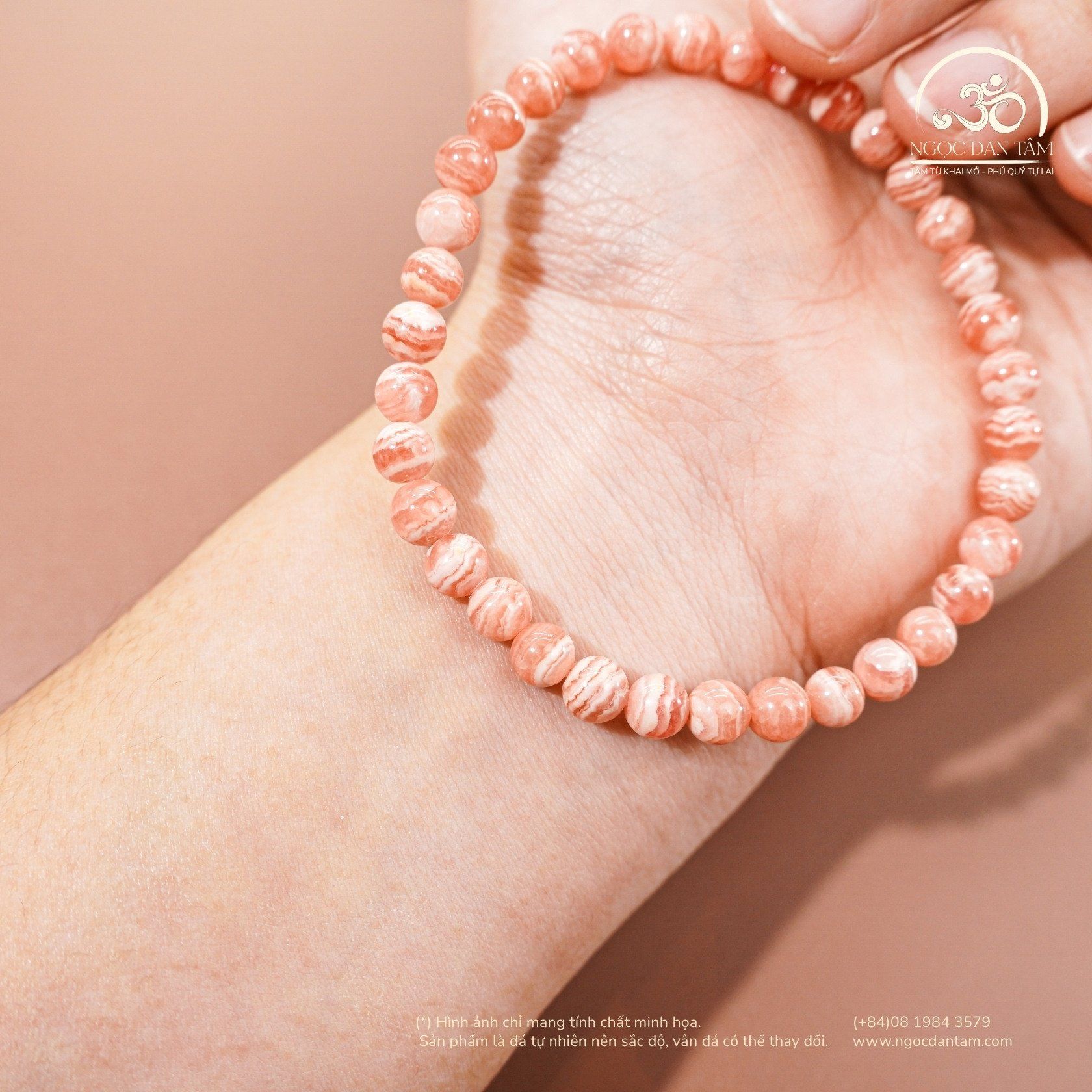  Vòng Tay Đá Đào Hoa Vân Mây 5mm 4A 