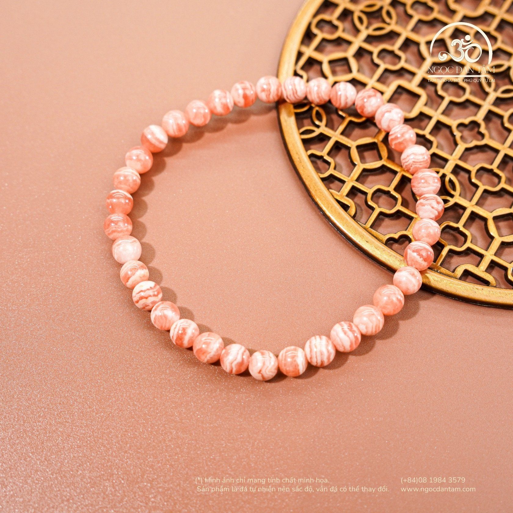  Vòng Tay Đá Đào Hoa Vân Mây 5mm 4A 
