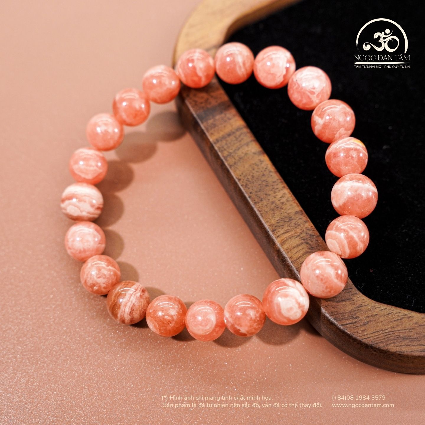  Vòng Tay Đá Đào Hoa Vân Mây 8mm 5A 