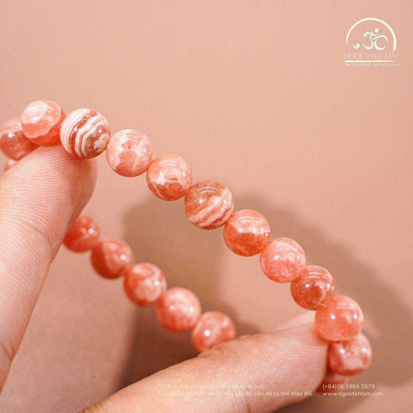  Vòng Tay Đá Đào Hoa Vân Mây 8mm 5A 