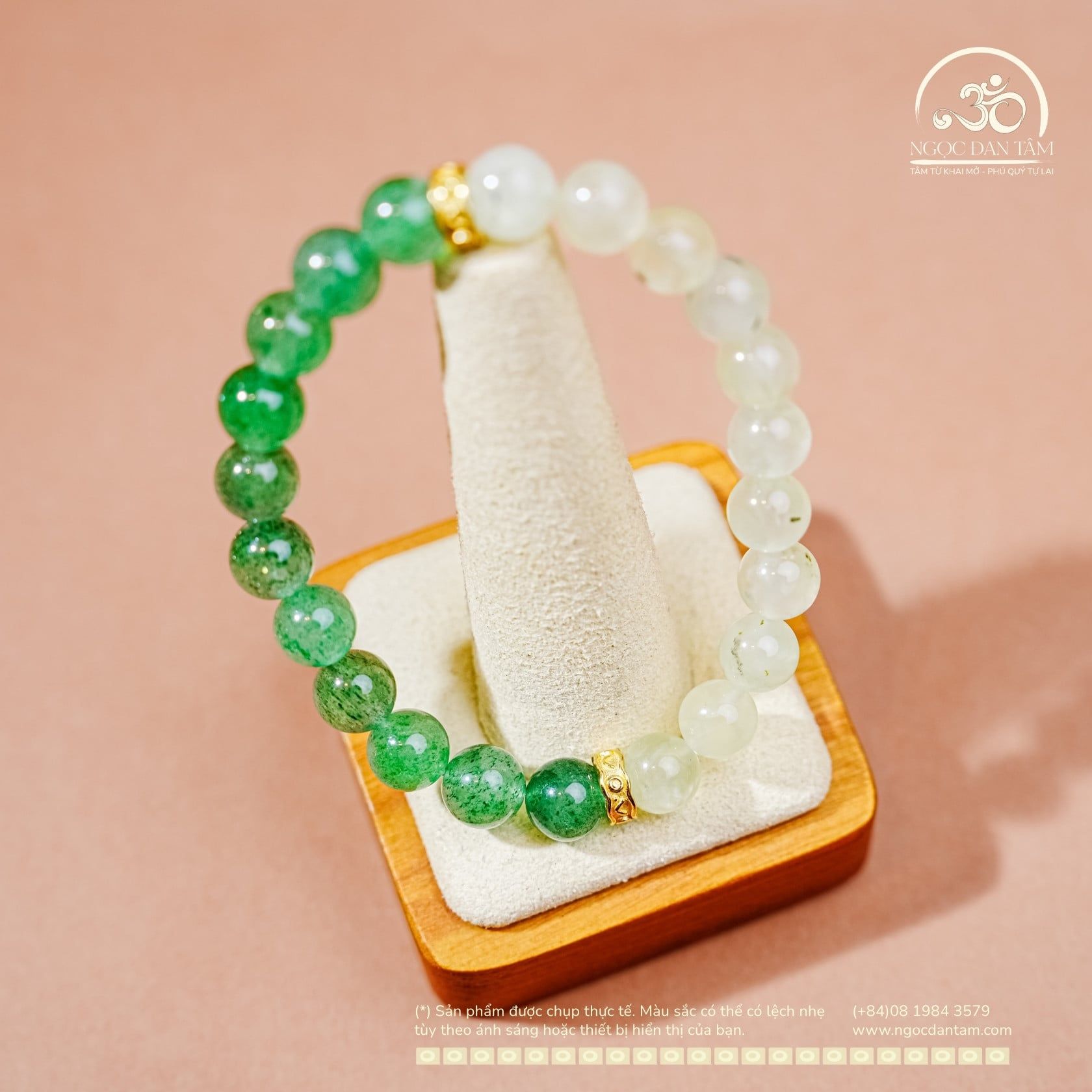  Vòng Tay Thạch Anh Dâu Tây Xanh 8mm 3A Phối Đá Prehnite 8mm 3A 
