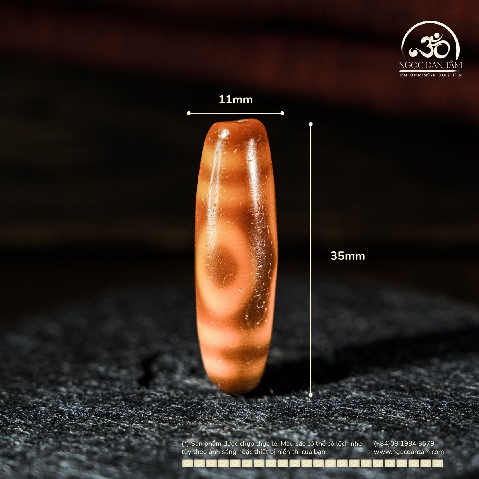  Đá Dzi 3 Mắt 35x11mm (New Dzi - Xiao Lu) 