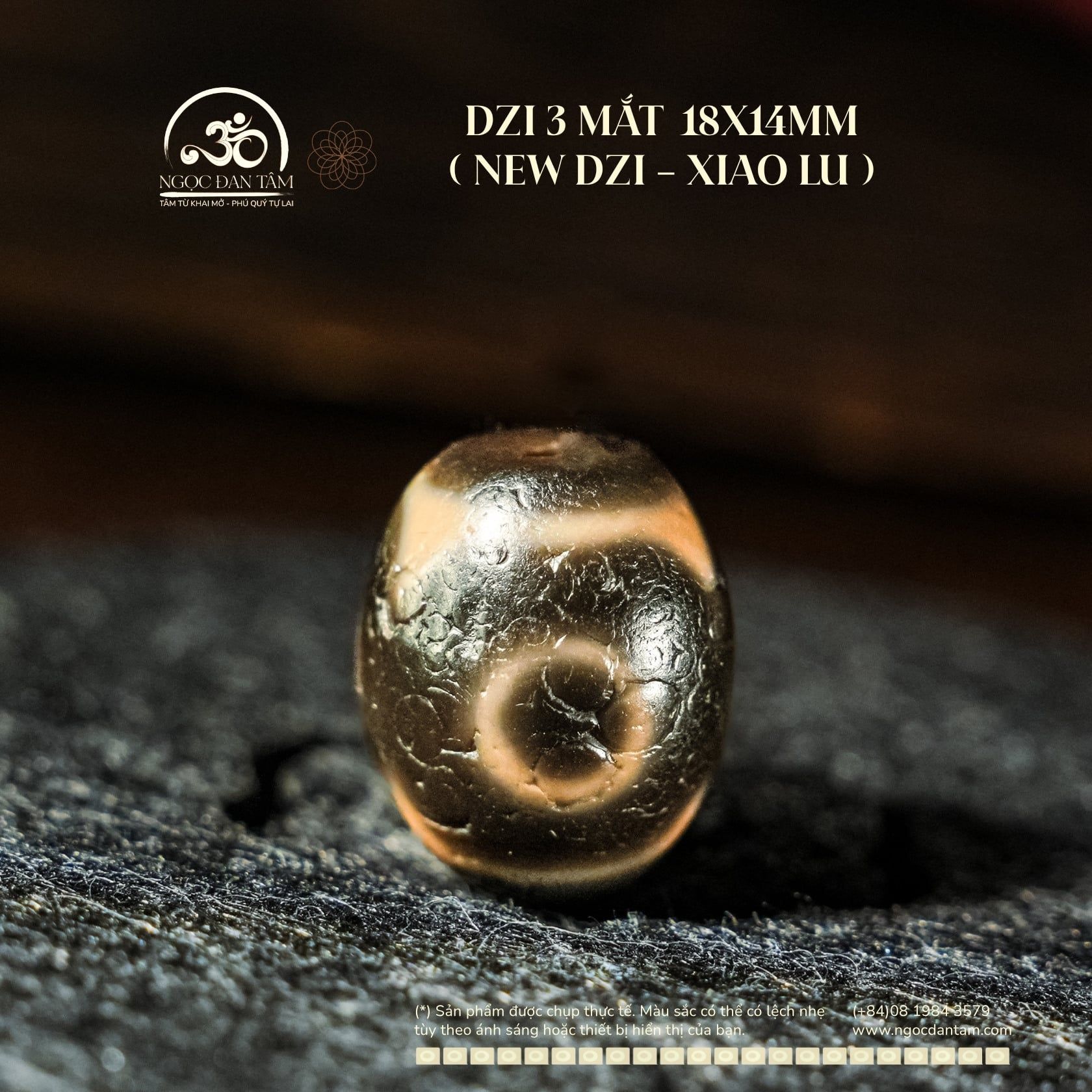  Dzi 3 Mắt 18x14mm ( New Dzi - Xiao Lu ) 