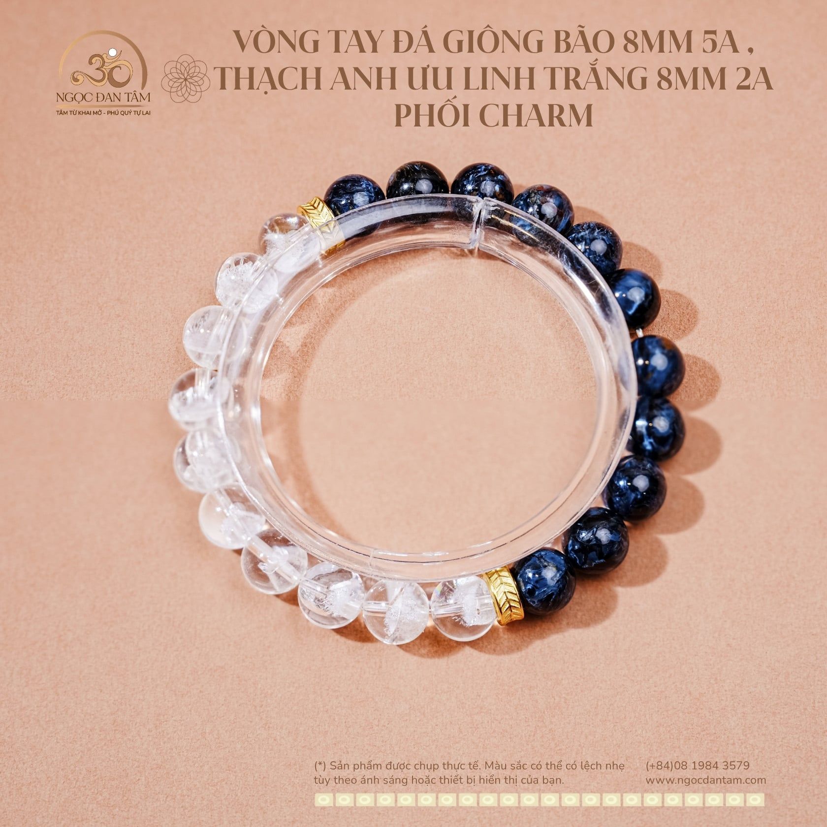  Vòng Tay Đá Giông Bão 8mm 5A , Thạch Anh Ưu Linh Trắng 8mm 2A Phối Charm 
