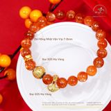  Vòng Tay Hồng Nhật Vận Vip 7-8mm Phối Charm Hoa 4 Pháp Khí 