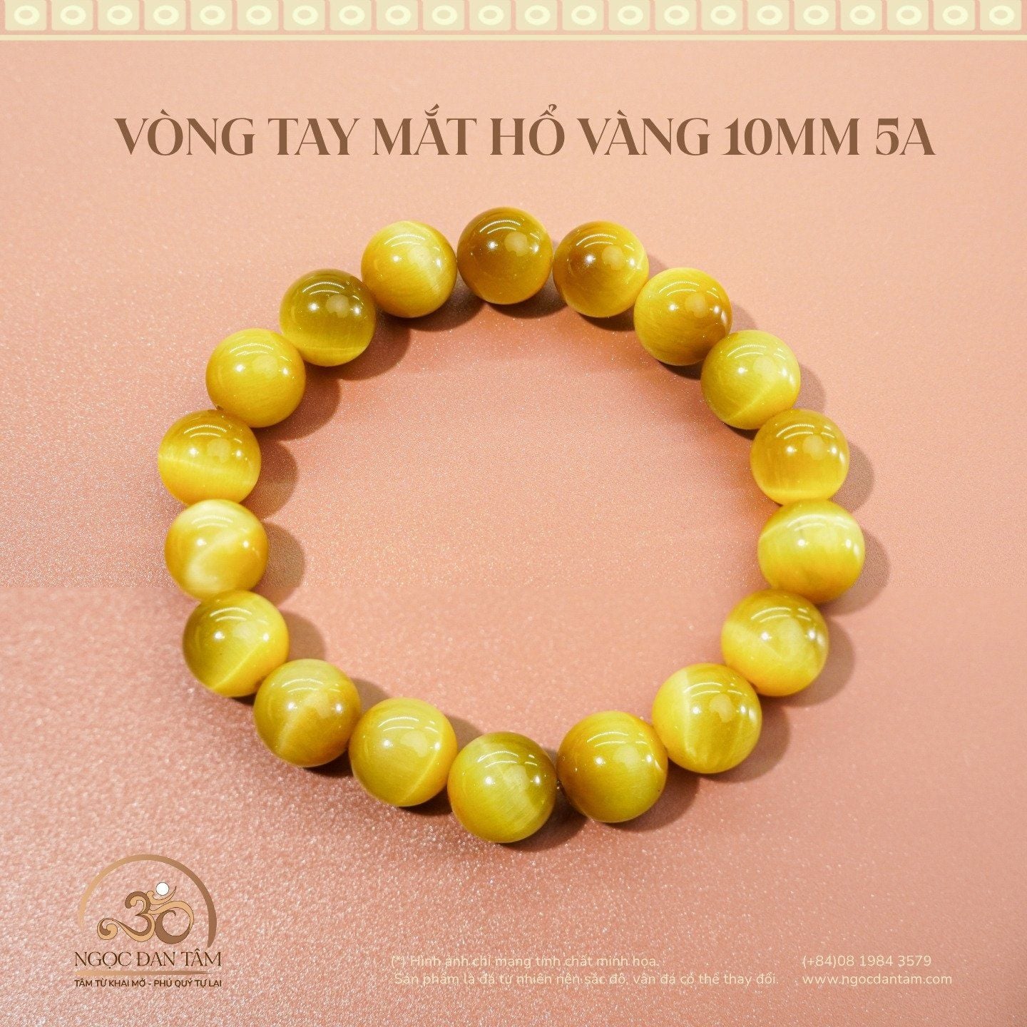  Vòng Tay Đá Mắt Hổ Vàng 10mm 5A 