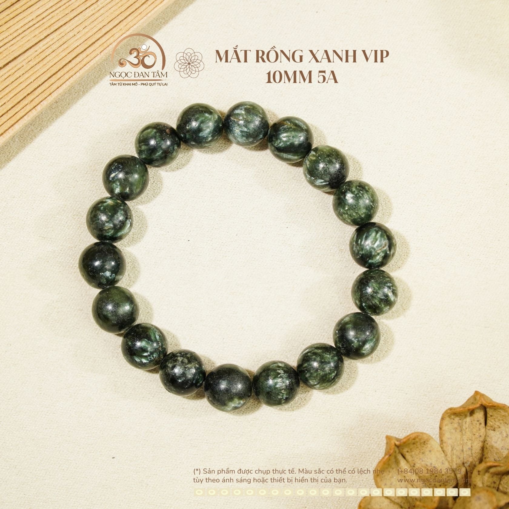  Vòng Tay Đá Mắt Rồng Xanh Vip 10mm 5A 