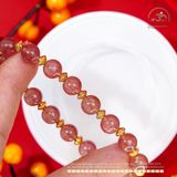  Vòng Tay Thạch Anh Dâu Tây 8mm 2A Phối Charm Lồng Đèn 