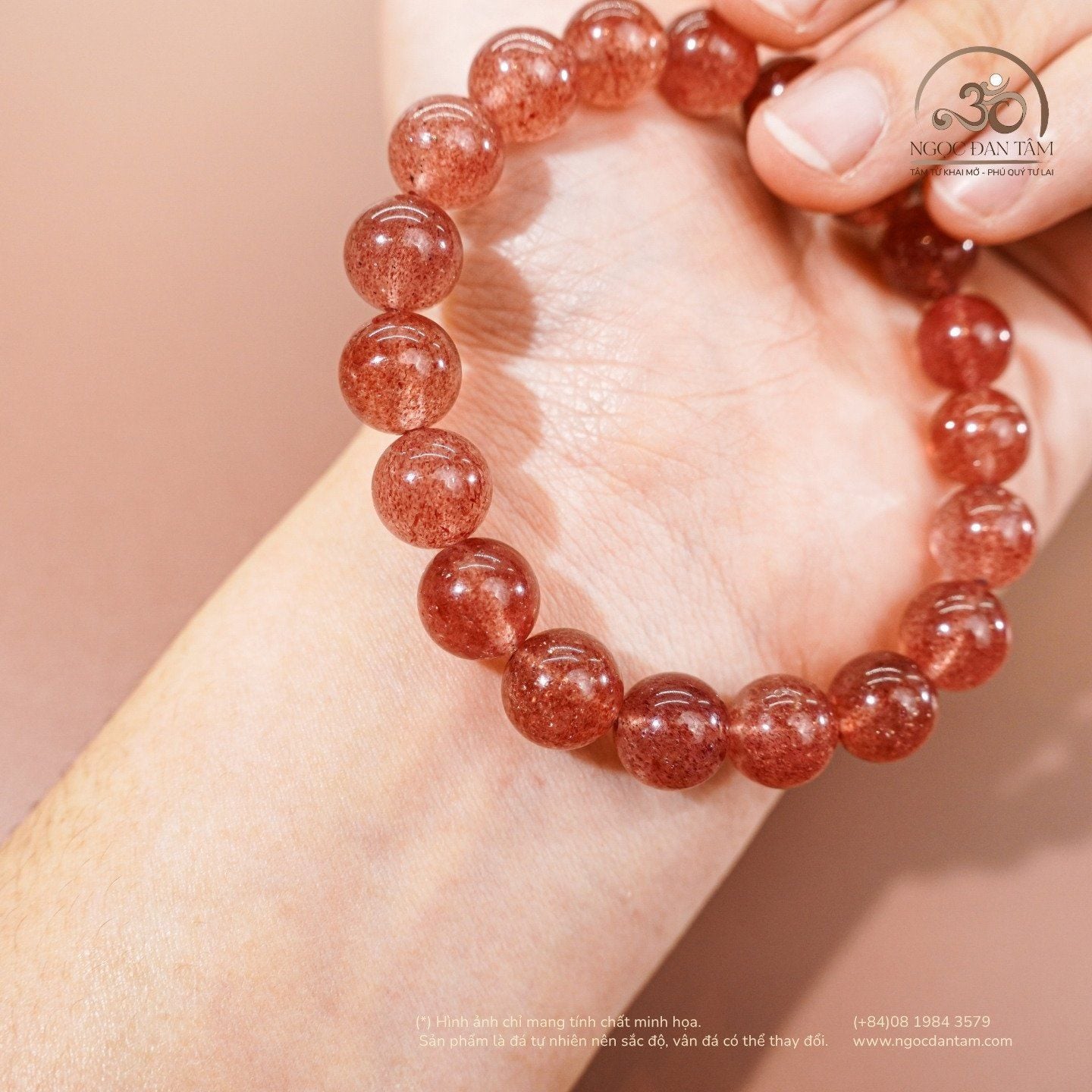  Vòng Tay Thạch Anh Dâu Tây 9mm 5A 
