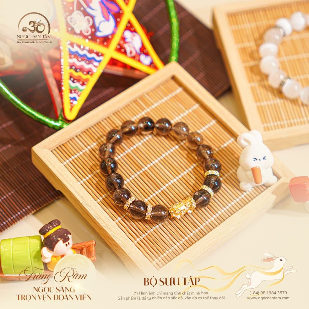  Vòng Tay Thạch Anh Khói Phối Charm Tỳ Hưu 