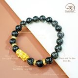  Vòng Tay Thạch Anh Tóc Đen 8A 8mm Phối Charm Tỳ Hưu 