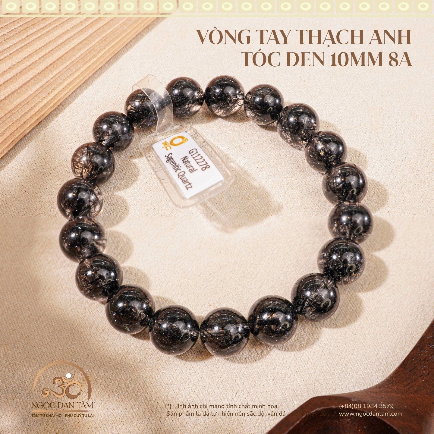  Vòng Tay Thạch Anh Tóc Đen 10mm 8A 