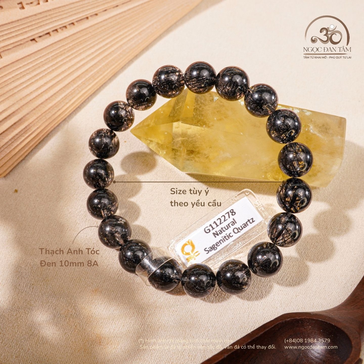  Vòng Tay Thạch Anh Tóc Đen 10mm 8A 