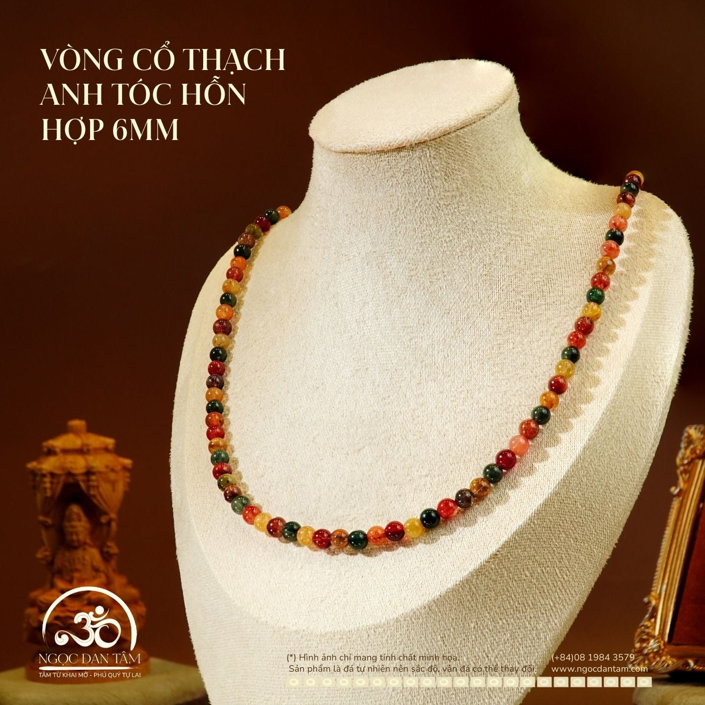  Vòng Cổ Thạch Anh Tóc Hỗn Hợp 6mm 
