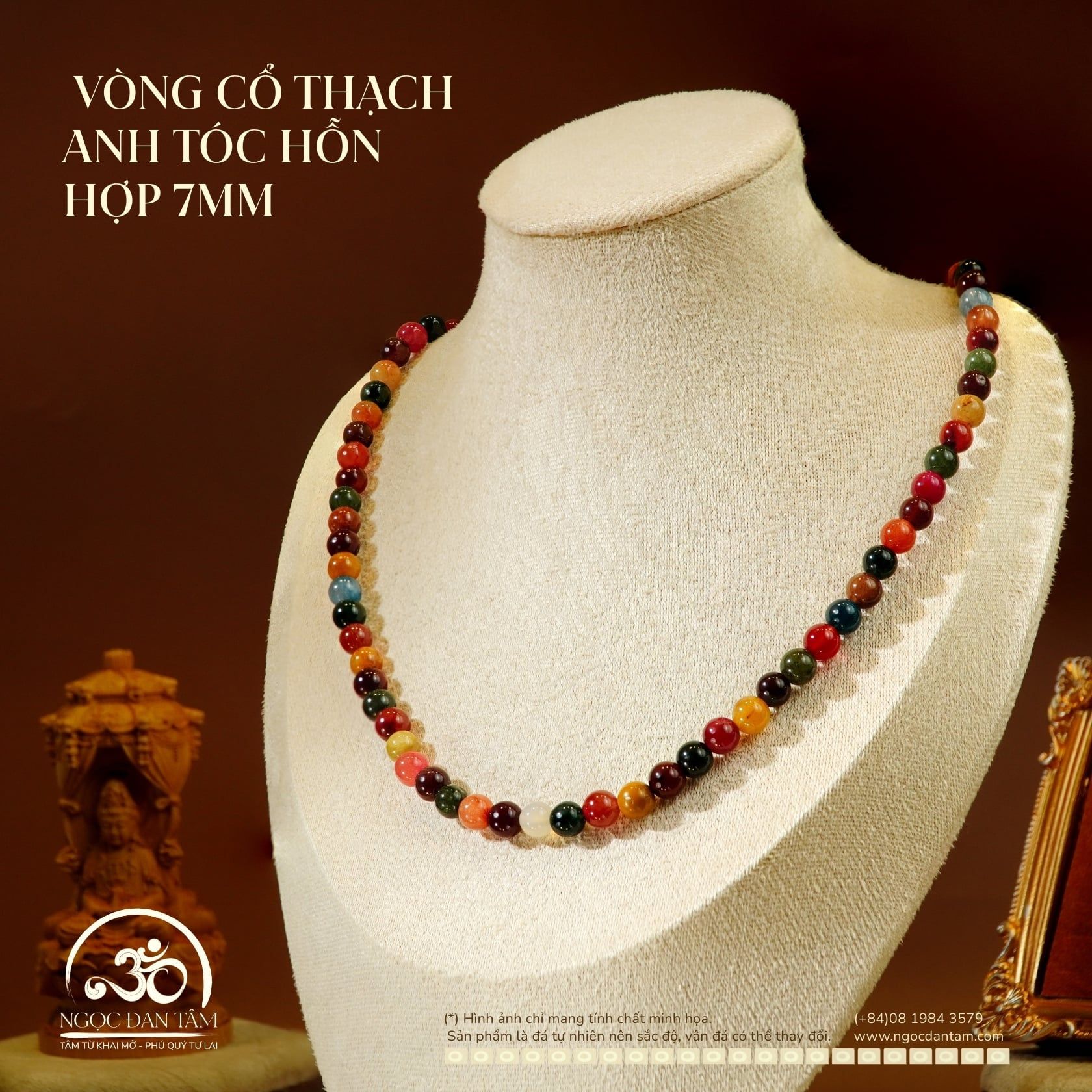  Vòng Cổ Thạch Anh Tóc Hỗn Hợp 7mm 