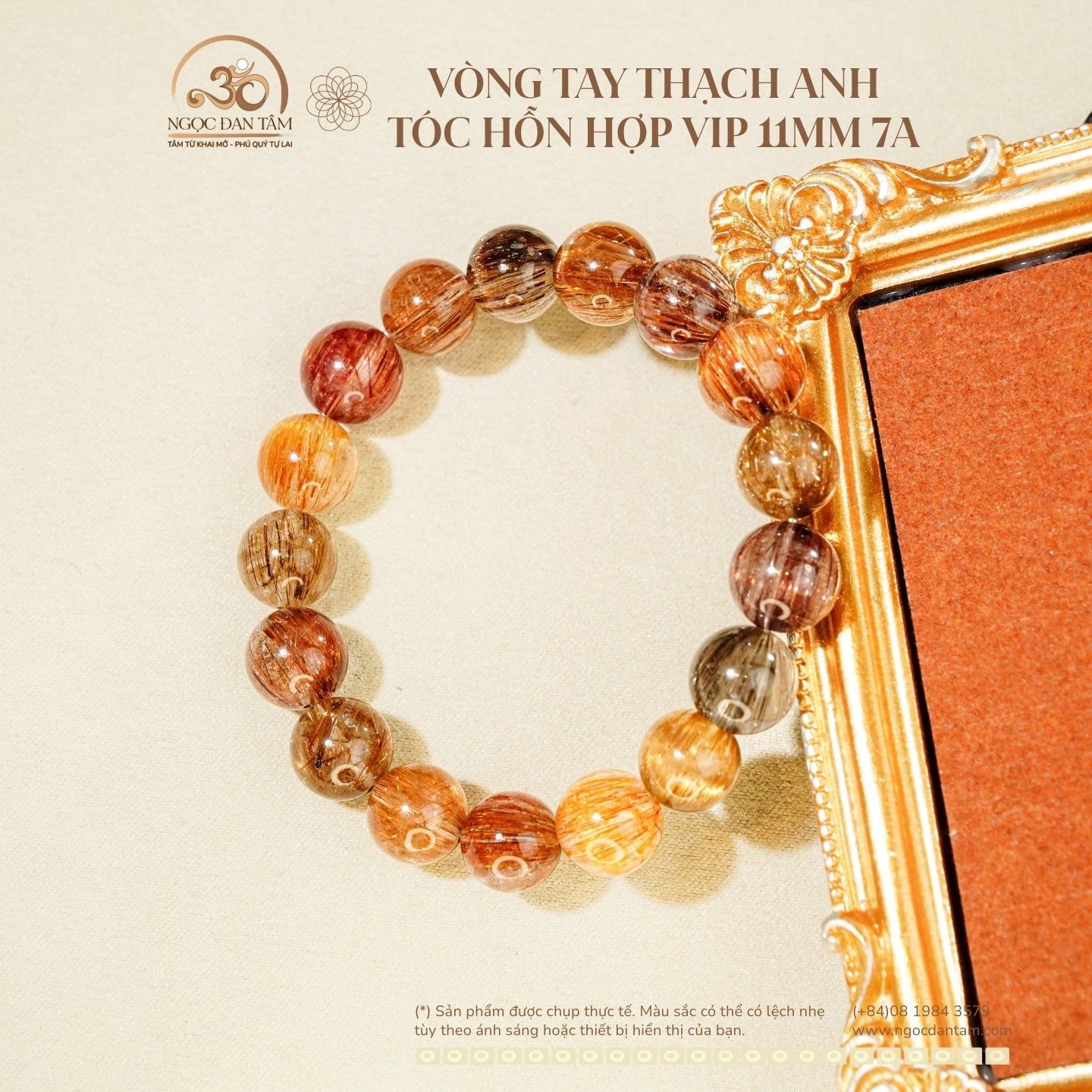  Vòng Tay Thạch anh tóc hỗn hợp VIP 11mm 7A 