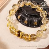 Vòng Tay Thạch Anh Tóc Vàng Phối Charm Dzi 11mm7A 