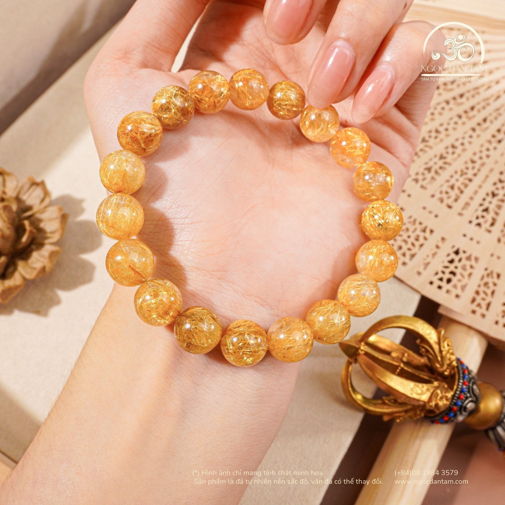  Vòng Tay Thạch Anh Tóc Vàng 10,8mm 7A 
