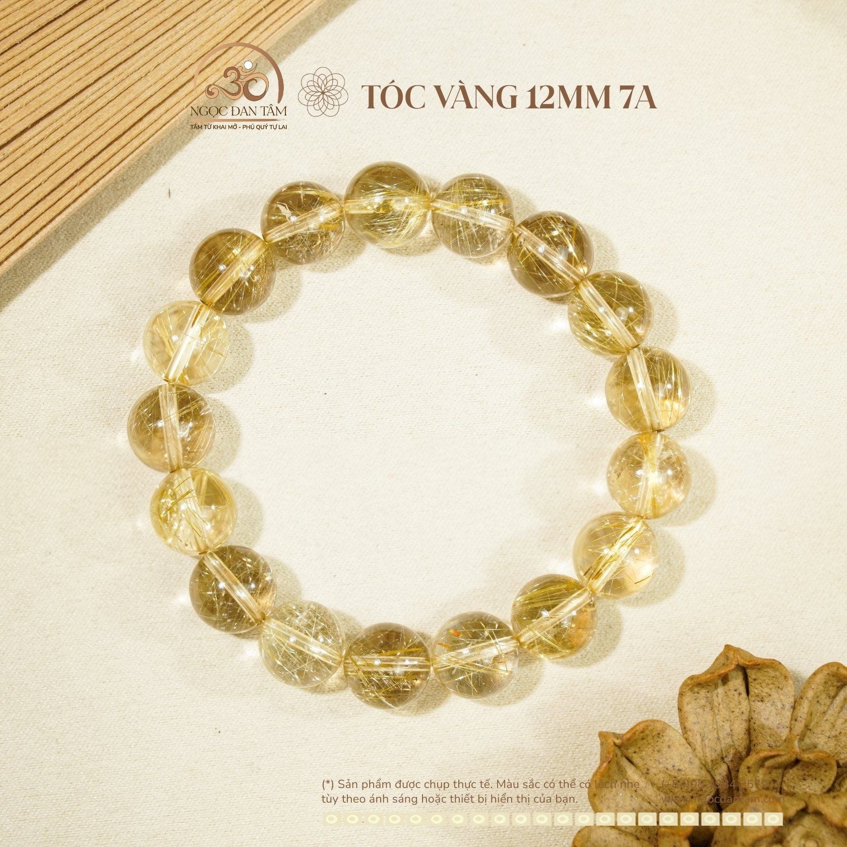  Vòng Tay Thạch Anh Tóc Vàng 12mm 7A 