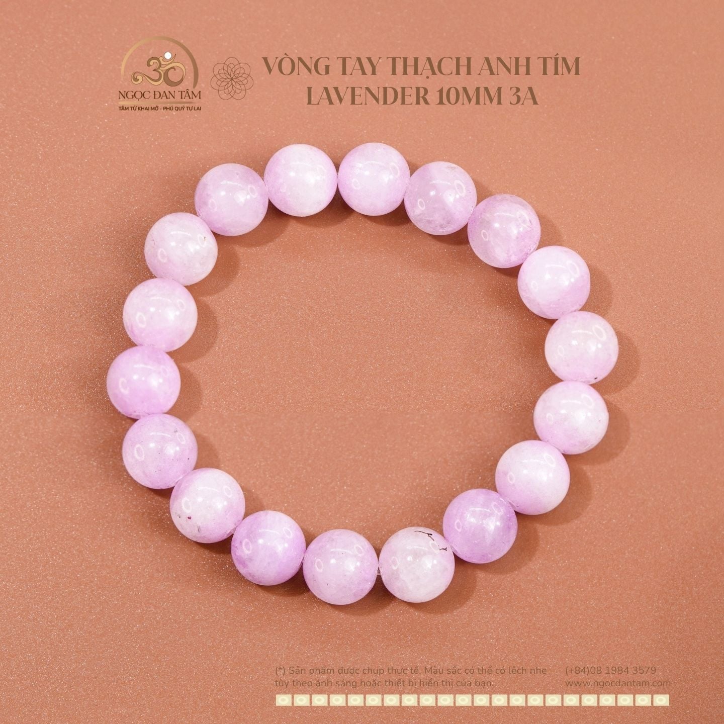  Vòng Tay Đá Thạch Anh Tím Lavender 10mm 3A 