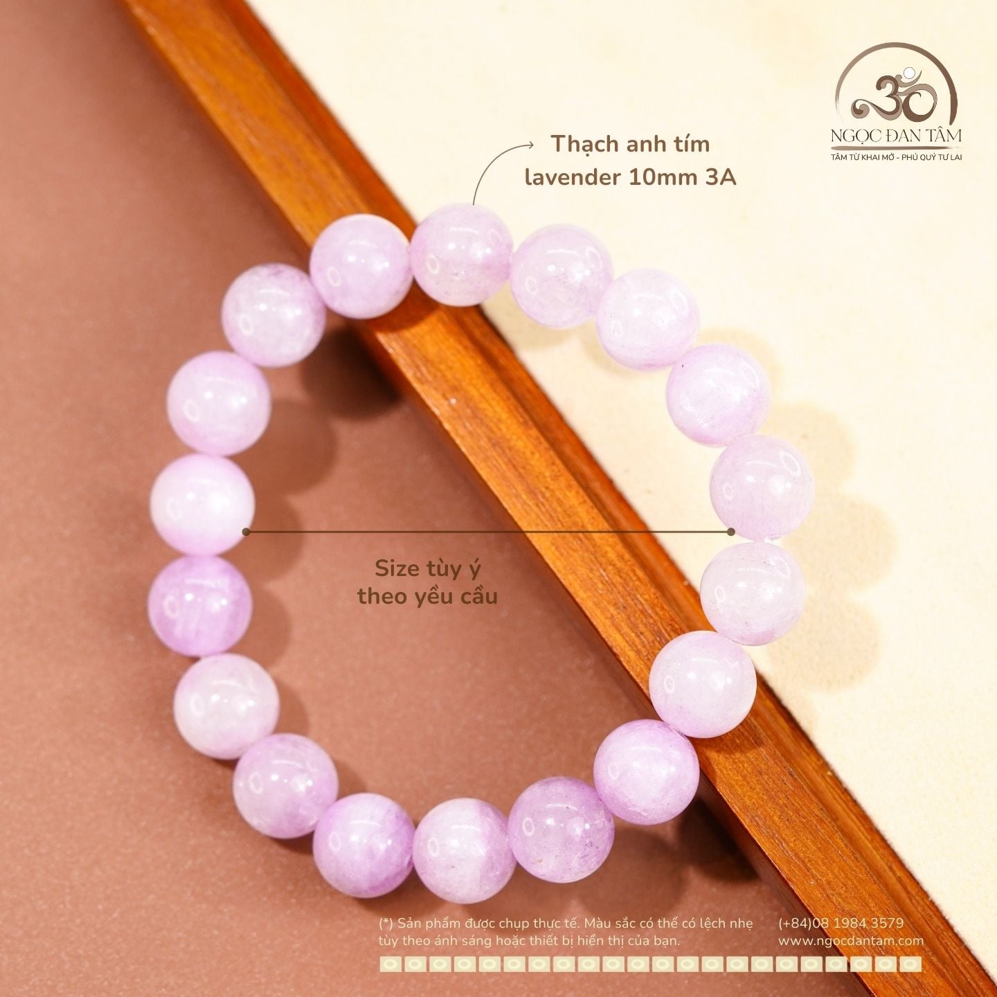  Vòng Tay Đá Thạch Anh Tím Lavender 10mm 3A 